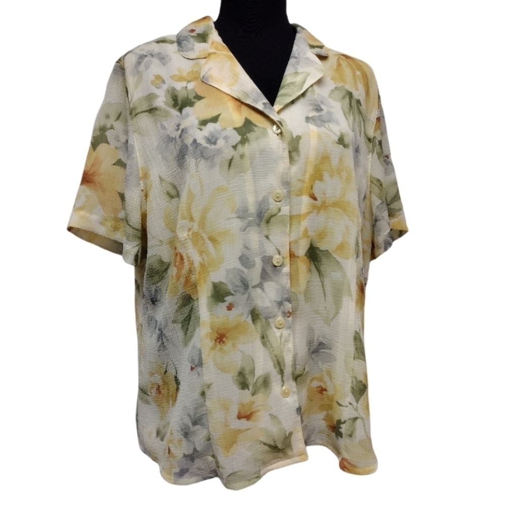 Alfred Dunner floral tropical spring summer vacation lightweight blouse